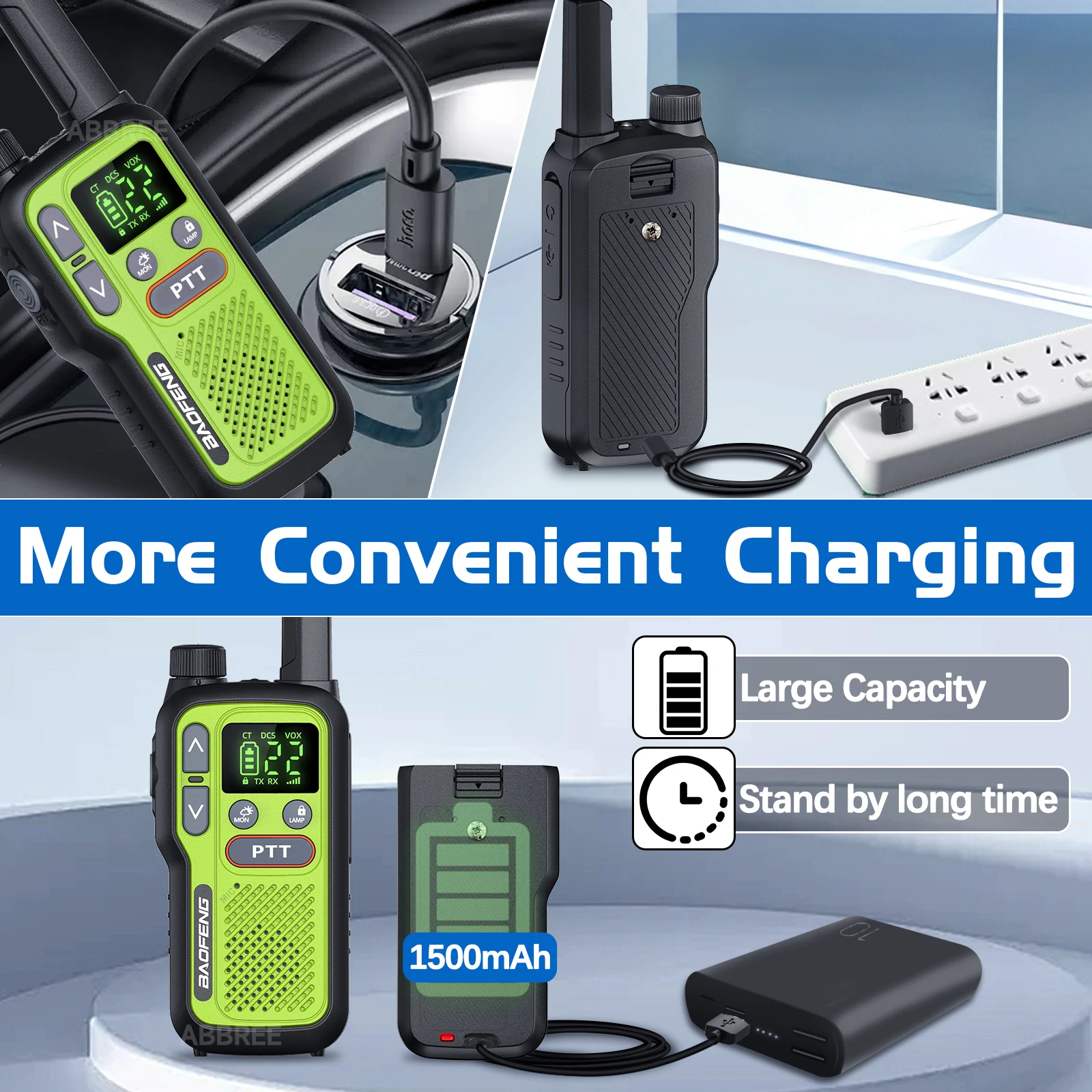 Baofeng BF-T18 (Pair) Mini Adventure Walkie Talkie Set, NOAA Hazard Alert Long Range 2-Way Intercom with Dual PTT - Image 3