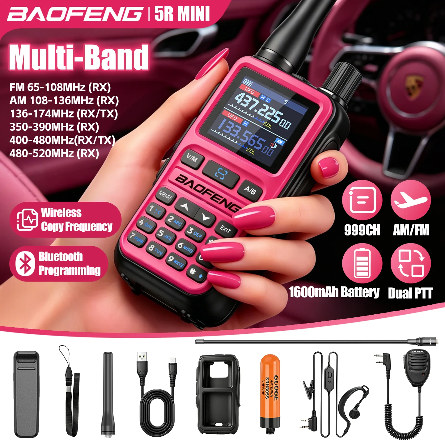 BAOFENG 5Rmini Dual PTT Outdoor Two-Way Radio – Cable-Free Bluetooth Programming for Road Trips, Backpacking & Emergency - Image 2