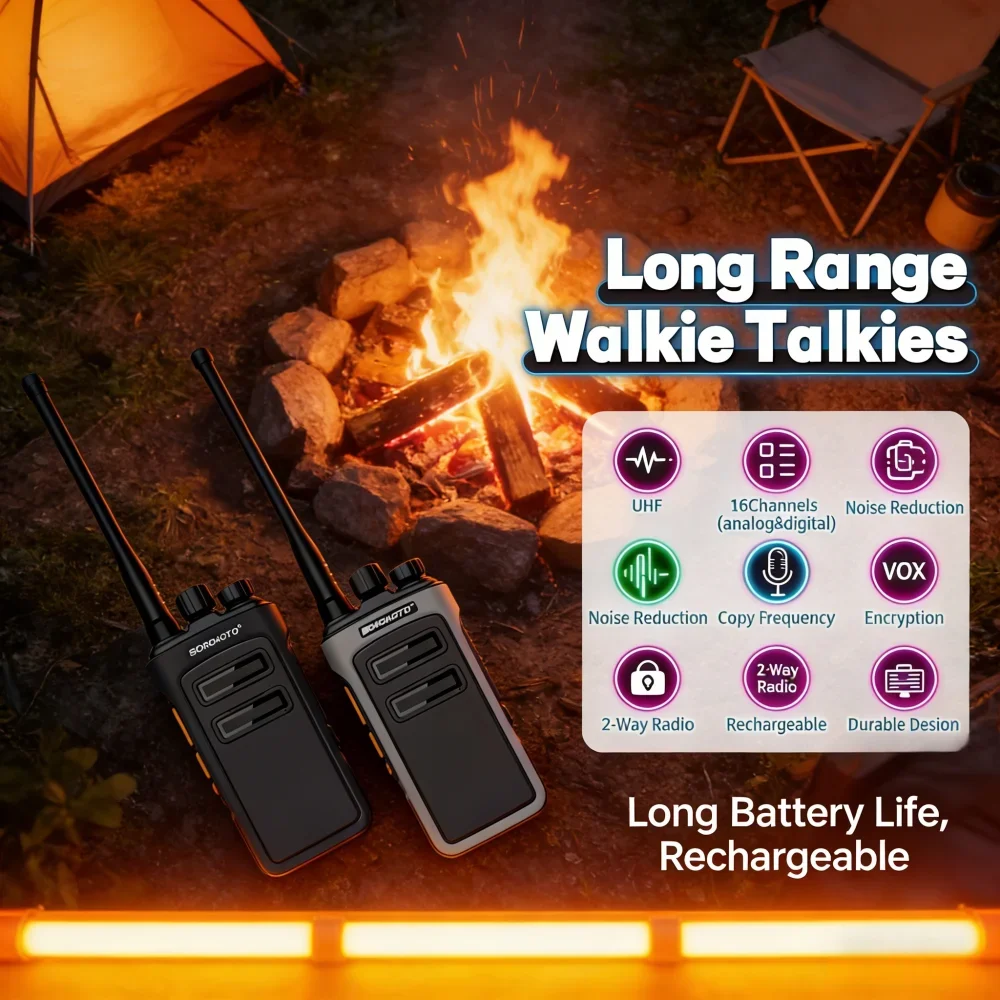 Rechargeable Waterproof Long Range Walkie Talkie Two Way Radio with One Key Decoding for Construction Security Office Use - Image 5